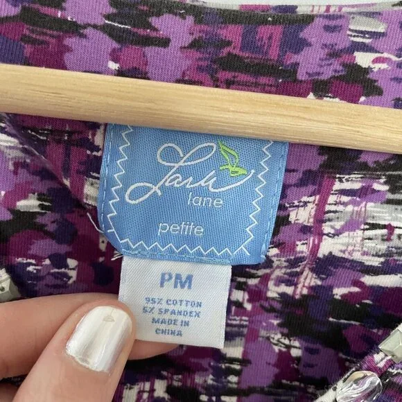 Lark Lane Petite women's size medium 3/4 sleeve vintage beaded purple shirt - Picture 3 of 5